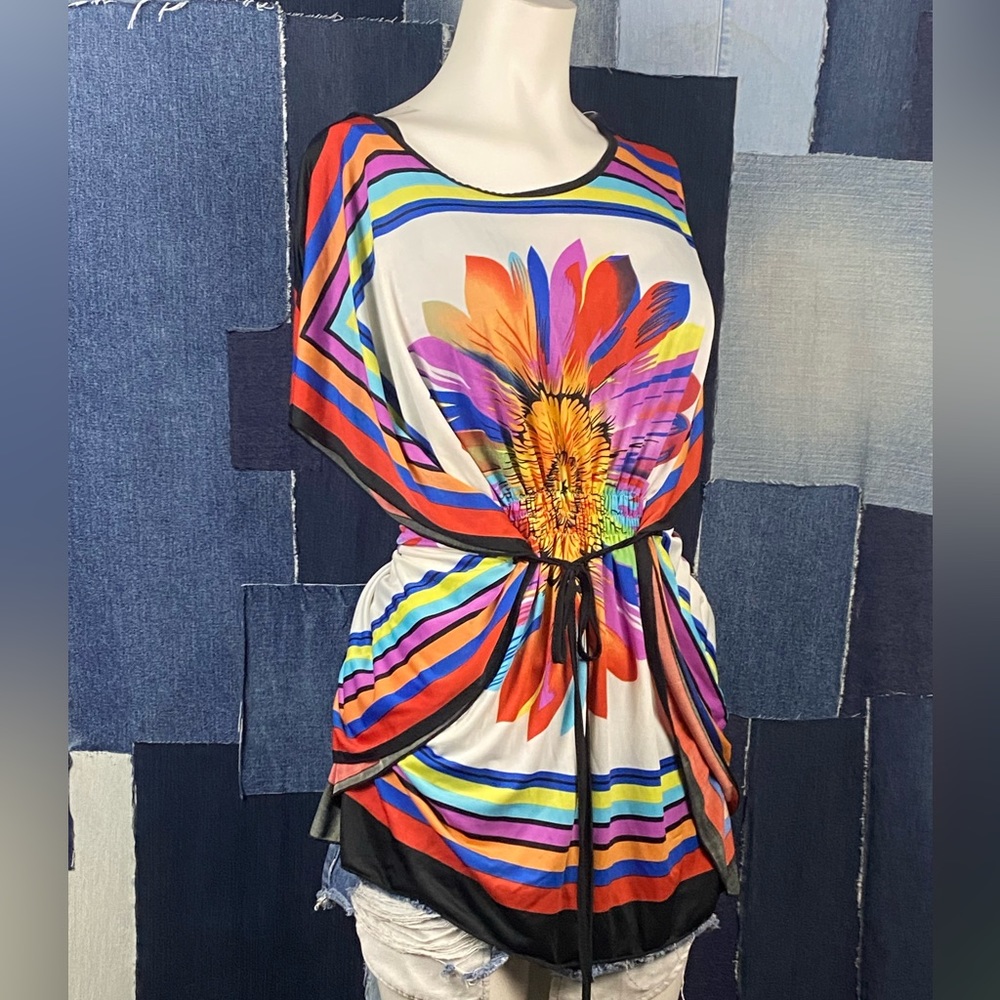 Bold Pretty Little Summer Pool Side Top w/ Elastic Waist Front or Back Tie Sz S